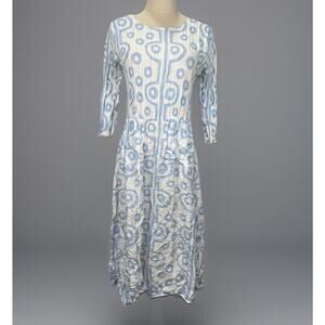 Alquema Panelo 3/4 Sleeve Smash Pocket Dress Size 0 Small Crinkle Pleated Blue